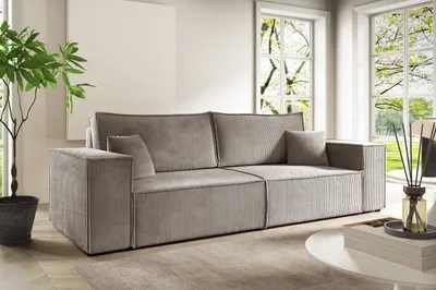 Produktbild von 3-Sitzer-Sofa ANTONIO POSSO 255x105x70cm, Couchgarnitur / Wohnzimmersofa mit Schlaffunktion&Bettkästen, Sofabett mit Bezug in Cord - Braun/Dunkelbeige