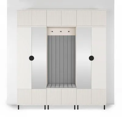 Produktbild von Garderoben-Set Ritmo version 3 – gefräste Kleiderschrank mit Polsterplatten, Schuhschrank, für Flur und Eingangsbereich (cashmere, Trinity 14)