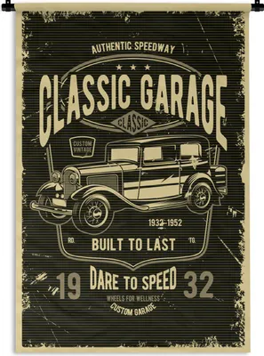 Produktbild von MuchoWow® Wandteppich Wandbehang Mancave - Auto - Retro - Garage 90x135 cm Tapisserie Dekoration Wandtuch - Baumwolle - Wandskulptur