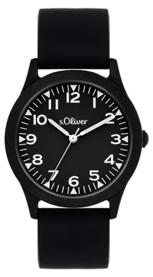 Image de Montre pour enfants s.Oliver - Ronde - Noire - 35 mm - Montre en métal avec mouvement à quartz