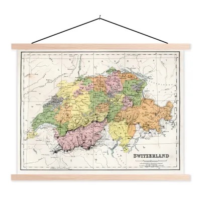 Produktbild von MuchoWow® Textilposter Antike Landkarte der Schweiz 60x45 cm mit holzfarbenen Rahmen - Bild