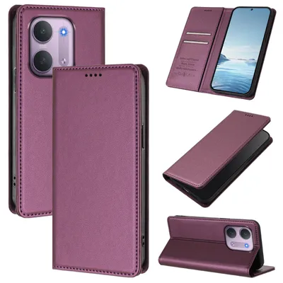 Image de Étui en cuir pour Xiaomi Redmi 17C 5G, coque à rabat magnétique en cuirPolyuréthaneavec support, couleur violet
