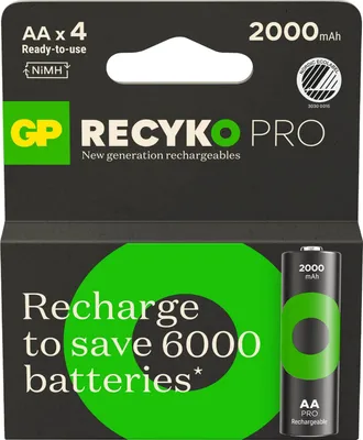 Obrázok produktu pre GP Batteries 201243, Nabíjateľná batéria, AA, Nikel-Metal Hydrid (nimh), 1,2 V, 4 kusov, 2000 mAh