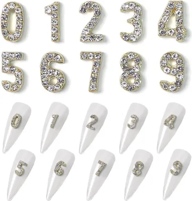 Produktbild von 10 Stück Silber Zahlen Nail Charms Nail Jewels, 0-9 Nail Strasssteine und Charms 3D Nail Art Charms Nail Studs Nail Schmuck für DIY Craft Dekoration