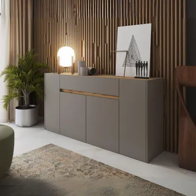 Immagine prodotto di Madia Nordik 4 ante e 1 cassetto in grigio congo e rovere wotan 170x39.6x85H – Stile e funzionalità