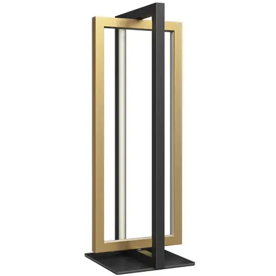A modern, rectangular LED table lamp with a black and gold frame, shown against a white background.