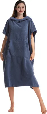 Produktbild von Surf Strand Poncho Handtuch Neoprenanzug Wickelrobe mit Kapuze, Tasche Dunkelblau