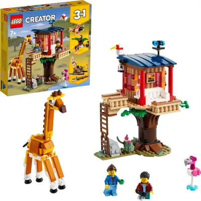 Produktbild von LEGO 31116 Creator 3-in-1 Safari-Baumhaus - Katamaran - Flugzeug Spielzeug, Set mit Giraffe und Löwe für Safari-Tierfans ab 7 Jahre