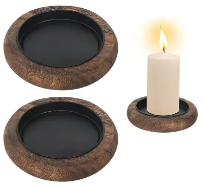 Produktbild von Kerzenteller aus Holz - 2 Stück im Set - Ø 10 cm rund - Braun