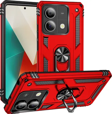 Obrázek produktu pro Pouzdro pro Xiaomi Redmi Note 13 5G dvouvrstvé robustní, vojenská ochrana pouzdro s držákem prstenu a stojánkem červené