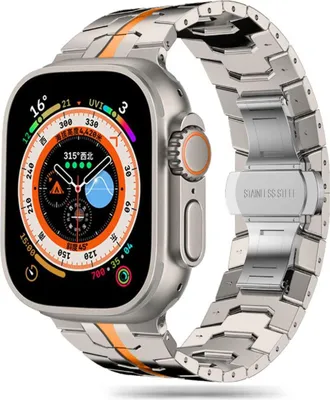 Produktbild von Tech-Protect Edelstahllinie Apple Watch 4 / 5 / 6 / 7 / 8 / 9 / Se / Ultra 1 / 2 (42 / 44 / 45 / 49 Mm) Titan/Orange