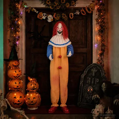 Produktbild von Möbel Halloween-Gruselclown SPOOKA Gelb und Blau 126,5 x 180 cm - Weihnachtsgirlanden &9449