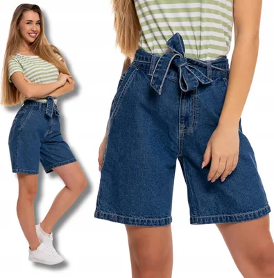 Productafbeelding van MORAJ Damen shorts, jeans, korte broek met riem, hoge taille, model L