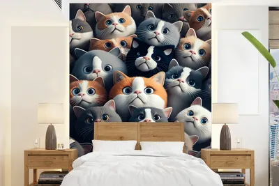 Produktbild von MuchoWow® Fototapete für Wohnzimmer oder Schlafzimmer Wandtapete Vinyl Motivtapete Katze - Tiere - Katze - Grau - Muster - Kind - 190x260 cm - Papiertapete