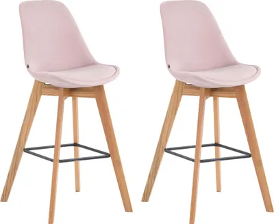 Produktbild von CLP 2er Set Barhocker Metz Samt mit Rückenlehnen und Fußstütze | Farbe pink Gestell Farbe natur