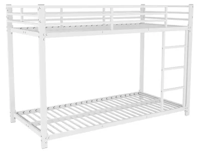 Zdjęcie produktu dla Łóżko piętrowe dla dzieci - Wytrzymała konstrukcja metalowa - 140 x 200 cm - Barierka ochronna - Oszczędza miejsce - Do samodzielnego montażu - Białe