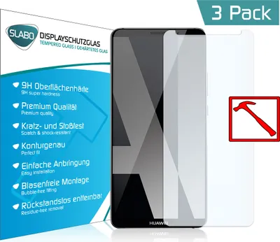 Produktbild von 3 x Slabo PREMIUM Panzerglasfolie für Huawei Mate 10 Pro KLAR "Tempered Glass" 9H (verkleinerte Folien) Schutzglas Schutzfolie Displayglas
