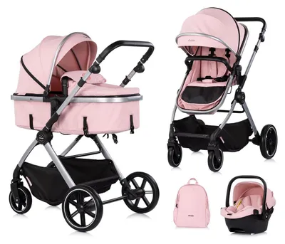 Produktbild von Chipolino Kombikinderwagen Pearl 3 in 1 umbaubar Babyschale Wickeltasche Fußsack rosa