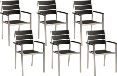 Produktbild von BELIANI Gartenstuhl 6er Set Schwarz Kunstholz und Aluminoum Stapelbar Modern Design Sitzmöbel Outdoor Terrasse Balkon Ausstattung Möbel