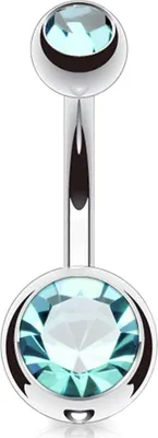Produktbild von viva-adorno 1,6 x 8 x 4+6 mm Bauchnabel Piercing Banane Titan G23 Bananabell Doppel Kristall Kugeln Zirkonia Z323, aqua