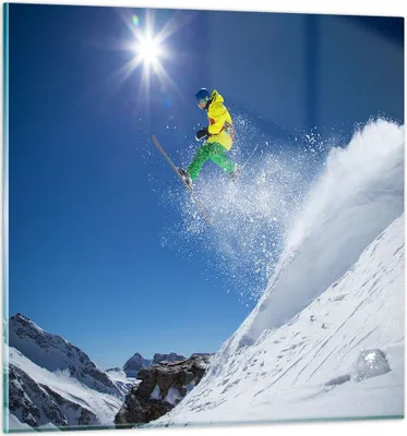 Produktbild von Bilder auf glas - Ski Winter Schnee Berg - 30x30cm - Glasbilder - Wandbilder - Kunstdruck - zum Aufhängen bereit - Wanddekoration aus Glas - Glas Bilder - Wandbild auf Glas - Einteilig - GAC30x30-2856