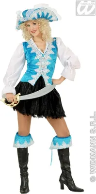 Imagen del producto de VESTIDO DE PIRATA REAL de terciopelo, color turquesa (blusa con chaleco, falda, decoración para...)