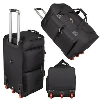 Produktbild von Reisetasche mit Rollen Trolleytasche XXL Schwarz 90L faltbar, 3 Leichtlaufrollen, Teleskopgestänge, schlosskompatible Reißverschlüsse, Sporttasche
