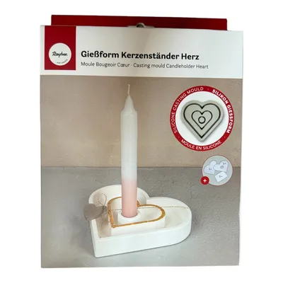 Produktbild von Rayher Silikon Gießform Kerzenständer Herz, 15,9x15x2,5cm, inkl. 3x5 Schablonen