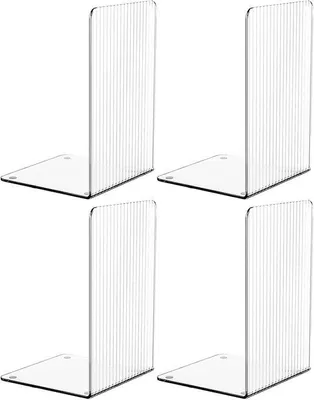 Productafbeelding van Famanu boekensteunen, L-vormig - 4 stuks, gemaakt van transparant acryl