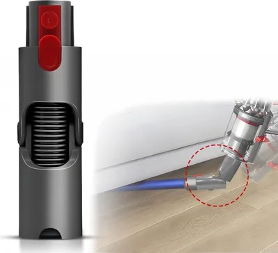 A close-up of a vacuum cleaner attachment and a demonstration of its use under a bed.