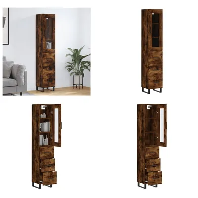 Produktbild von vidaXL Highboard Räuchereiche 34,5x34x180 cm Holzwerkstoff - Highboard - Highboards - Sideboard - Schrank