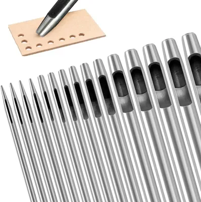 Produktbild von Lederbohrer Set 15-teilig – Lochstanzer aus Stahl 0,5–8 mm, Gürtel Lochwerkzeug für Leder, Uhrenarmband, Taschen & DIY Arbeiten