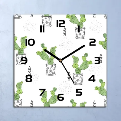 Produktbild von Wanduhr Echt-Glas-Küchenuhr Aquarell Kakteen Quarz Lautlos 30x30 Deko Bilder