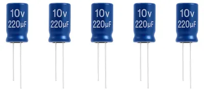 THT-Elektrolytkondensator 220 µF, 10 V DC, Ø 6,3 x 11,5 mm, 5 St.