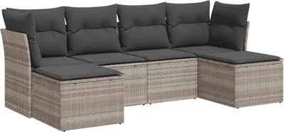 Image de vidaXL Ensemble de salon de jardin 6 pièces avec coussins gris clair Poly rotin