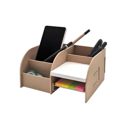Produktbild von Schreibtisch Organizer im natürlichen Look - für Schrein, Notizzettel und Büromaterial - sorgt für Ordnung am Arbeitsplatz