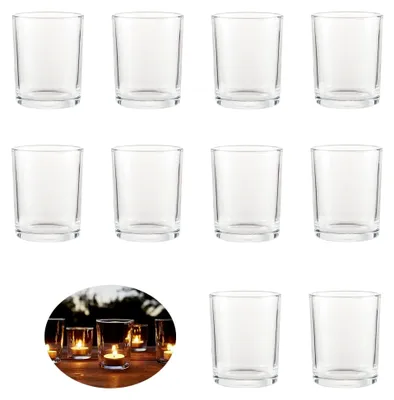 Produktbild von Set von Teelichtgläsern, Kerzengläser (10 Stück), Teelichthalter, (Ø4,5 cm), für Hochzeit, Geburtstag, Weihnachten, Halloween, transparentes Glas