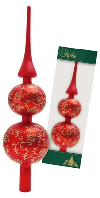 Produktbild von Krebs Glas Lauscha Weihnachtsbaumspitze - Matt Rot mit Rankendekor - aus Glas - ca. 33 cm
