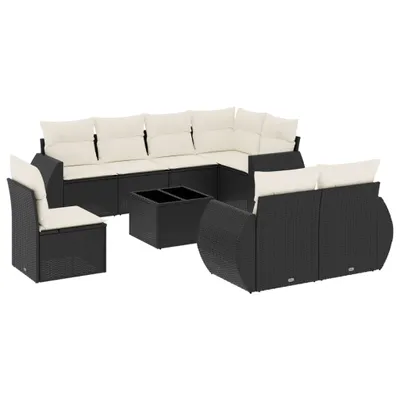 Produktbild von 9-tlg. Garten-Sofagarnitur mit Kissen Schwarz Poly Rattan