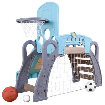 Obrázok produktu pre KidKraft Detské ihrisko so šmykľavkou a preliezačkou pre batoľatá 18-36 mesiacov, 5v1, futbalová bránka, basketbalový kôš, baseballový terč, 3 lopty