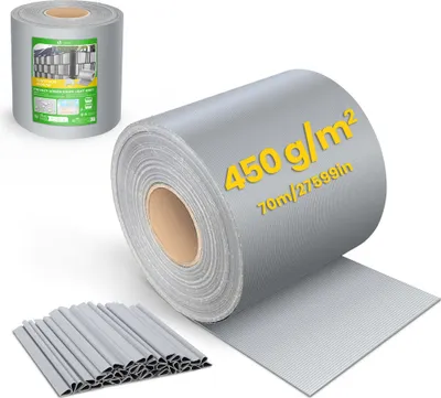 Obrázok produktu pre VOUNOT® PVC ochranné pásy pre ploty s dvojitou sieťou, 70 m x 19 cm, 40 upevňovacích klipov, svetlosivá farba