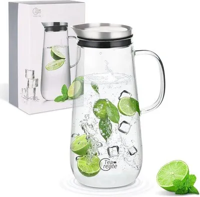 Image de Pichet en verre de 1 250 ml avec couvercle en acier inoxydable