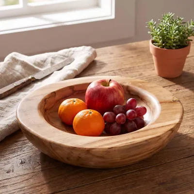Produktbild von Teakholz Schale 25cm Teak Massiv Holz Obstschale Schüssel Holzschale Dekoschale