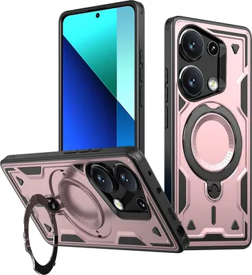 Produktbild von Dual Layer Hülle für Xiaomi Redmi Note 13 Pro 4G/Poco M6 Pro 4G Metall Ring Ständer Magnetisch Stoßfest Militär Handyhülle Roségold