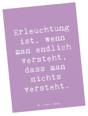 Produktbild von Mr. & Mrs. Panda Postkarte Spruch Erleuchtung Weisheit - Lavendeltraum - Geschenk, Weisheitspruch, Zitat, nichts verstehen, Motivkarte, humorvolle Botschaft, Postkarten