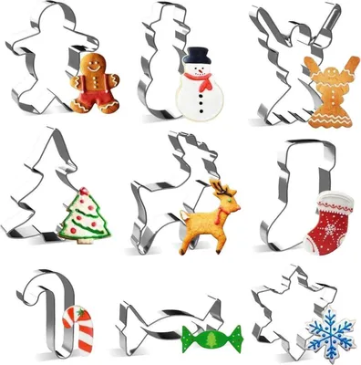 Produktbild von Ausstechformen Weihnachten Edelstahl Set für Plätzchen Fondant 9 Stück