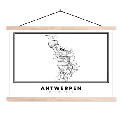 Produktbild von MuchoWow® Textilposter Karte - Antwerpen - Schwarz und weiß - Stadtplan - Belgien 60x40 cm mit holzfarbenen Rahmen - Bilder
