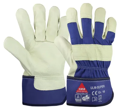Produktbild von Hase Ulm Super Handschuhe Narbenleder | natur/blau