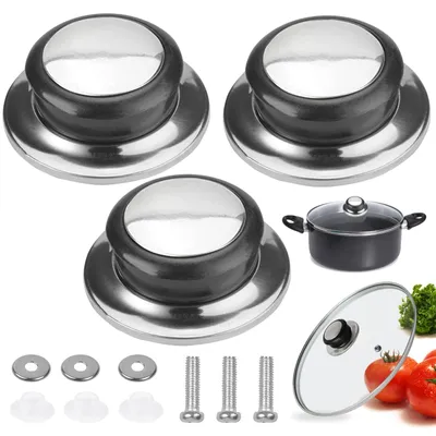 3er-Set Deckelgriffe, Edelstahl/Kunststoff, schwarz, für Glasdeckel