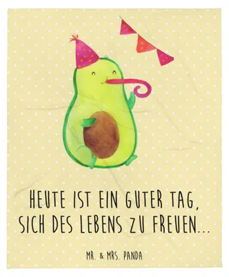 Produktbild von Mr. & Mrs. Panda Kuscheldecke Avocado Party - Gelb Pastell - Geschenk, Decke, Avocados, Geburtstag, Sofadecke, Tagesdecke, Happy Birthday, Bettdecke, Kunstfelldecke